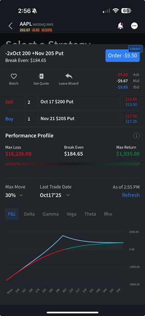 The options wizard chart on the iPhone